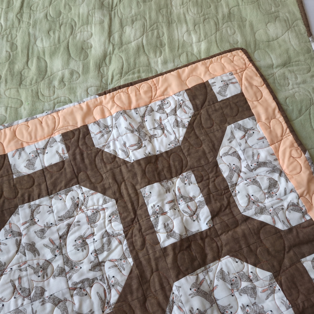 Bunny Quilt In Cream, Brown & Pink  35Wx 49.5L Homemade